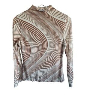 La Femme Brown and Cream Swirl Long Sleeve Mock Neck Top